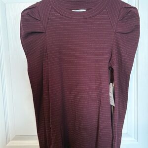 Time and Tru Maroon Long Sleeve Top with Gold Stripes
